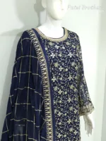 Dark Blue Heavy Embroidered Pure Georgette Plazo Suit | - Patel Brothers NX 10