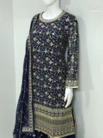 Dark Blue Heavy Embroidered Pure Georgette Plazo Suit | - Patel Brothers NX 14