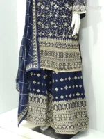 Dark Blue Heavy Embroidered Pure Georgette Plazo Suit | - Patel Brothers NX 13