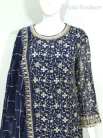 Dark Blue Heavy Embroidered Pure Georgette Plazo Suit | - Patel Brothers NX 12