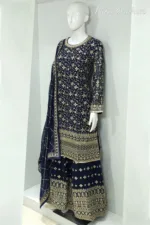 Dark Blue Heavy Embroidered Pure Georgette Plazo Suit | - Patel Brothers NX 11