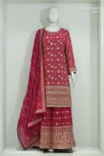 Hot Pink Heavy Embroidered Pure Georgette Plazo Suit | - Patel Brothers NX 9