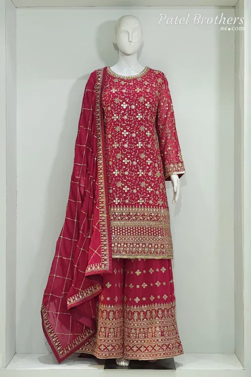 Deep Plum Pure Chinon Chiffon Jacket Style Palazzo Suit | 3728 C - Patel Brothers NX 16