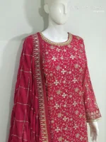 Hot Pink Heavy Embroidered Pure Georgette Plazo Suit | - Patel Brothers NX 10