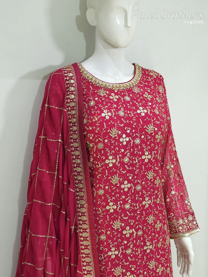 Hot Pink Heavy Embroidered Pure Georgette Plazo Suit | - Patel Brothers NX 4