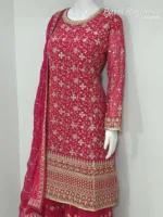 Hot Pink Heavy Embroidered Pure Georgette Plazo Suit | - Patel Brothers NX 14