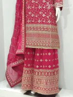 Hot Pink Heavy Embroidered Pure Georgette Plazo Suit | - Patel Brothers NX 13