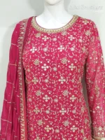 Hot Pink Heavy Embroidered Pure Georgette Plazo Suit | - Patel Brothers NX 12