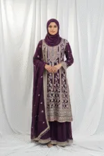Elegant Dark Burgundy Pure Chinon Chiffon Embroidered Peplum Style Dress | 3236 D - Patel Brothers NX 7
