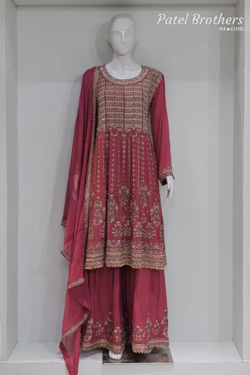 Pure Shimmer Tissue Beige Gold Suit – Traditional Elegance with Handcrafted Details  |  3586 A - Patel Brothers NX 13