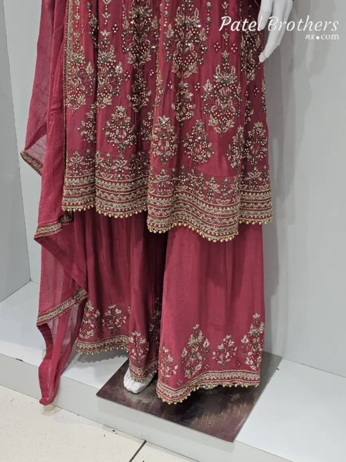 Carrot Pink Embroidered Peplum Suit – Pure Chinon Chiffon Elegance | 3305 A - Patel Brothers NX 4