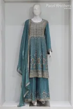 Sea Green Embroidered Peplum Suit – Pure Chinon Chiffon Elegance | 3305 B - Patel Brothers NX 8