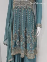 Sea Green Embroidered Peplum Suit – Pure Chinon Chiffon Elegance | 3305 B - Patel Brothers NX 9