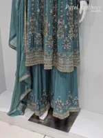 Sea Green Embroidered Peplum Suit – Pure Chinon Chiffon Elegance | 3305 B - Patel Brothers NX 11