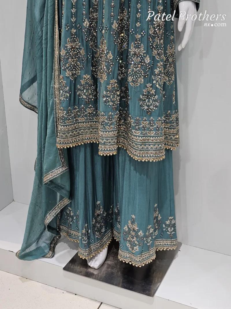 Sea Green Embroidered Peplum Suit – Pure Chinon Chiffon Elegance | 3305 B - Patel Brothers NX 6