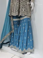 Dark Blue & Sky Blue Peplum Garara Set – Pure Viscose Chinon Chiffon | Luxury Formal Wear 3319 A - Patel Brothers NX 10