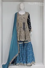 Dark Blue & Sky Blue Peplum Garara Set – Pure Viscose Chinon Chiffon | Luxury Formal Wear 3319 A - Patel Brothers NX 7