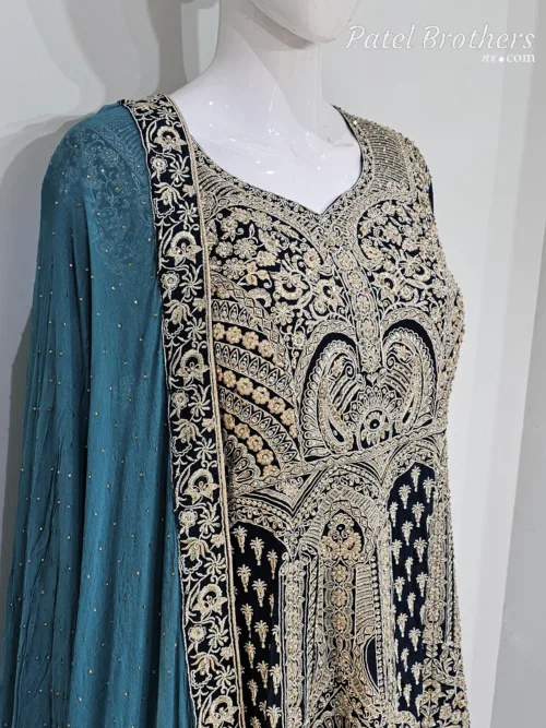 Dark Blue & Sky Blue Peplum Garara Set – Pure Viscose Chinon Chiffon | Luxury Formal Wear 3319 A - Patel Brothers NX 3