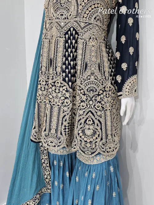 Dark Blue & Sky Blue Peplum Garara Set – Pure Viscose Chinon Chiffon | Luxury Formal Wear 3319 A - Patel Brothers NX 2