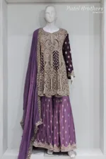 Dark Wine & Light Purple Peplum Garara Set – Pure Viscose Chinon Chiffon | Luxury Formal Wear 3319 C - Patel Brothers NX 8
