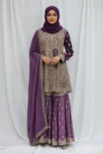 Dark Wine & Light Purple Peplum Garara Set – Pure Viscose Chinon Chiffon | Luxury Formal Wear 3319 C - Patel Brothers NX 10