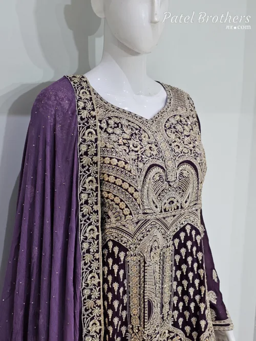 Dark Wine & Light Purple Peplum Garara Set – Pure Viscose Chinon Chiffon | Luxury Formal Wear 3319 C - Patel Brothers NX 3