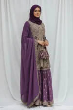 Dark Wine & Light Purple Peplum Garara Set – Pure Viscose Chinon Chiffon | Luxury Formal Wear 3319 C - Patel Brothers NX 11