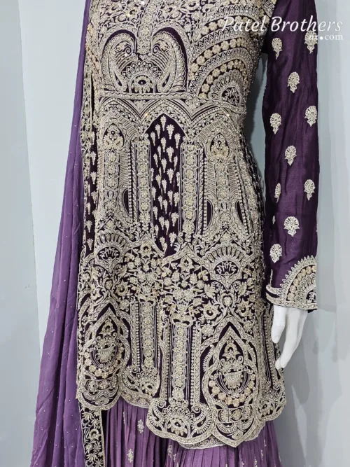 Dark Wine & Light Purple Peplum Garara Set – Pure Viscose Chinon Chiffon | Luxury Formal Wear 3319 C - Patel Brothers NX 4