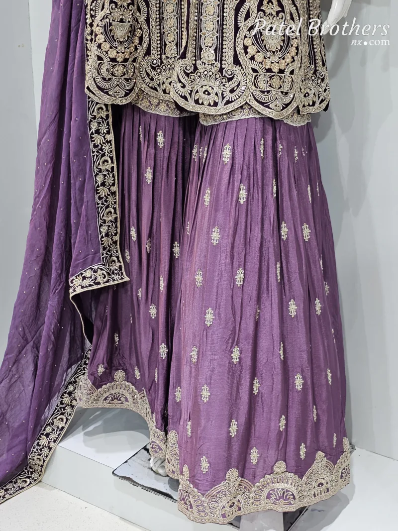 Dark Wine & Light Purple Peplum Garara Set – Pure Viscose Chinon Chiffon | Luxury Formal Wear 3319 C - Patel Brothers NX 7