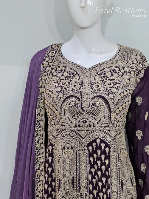Dark Wine & Light Purple Peplum Garara Set – Pure Viscose Chinon Chiffon | Luxury Formal Wear 3319 C - Patel Brothers NX 2