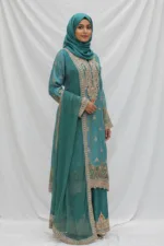 Royal Turquoise Pure Banarasi Muslin Silk Top and Bottom with Chiffon Dupatta | 3364 B - Patel Brothers NX 10