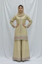 Pure Shimmer Tissue Beige Gold Suit – Traditional Elegance with Handcrafted Details  |  3586 A - Patel Brothers NX 13