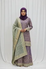 Pure Shimmer Tissue Lilac Purple Suit – Traditional Elegance with Handcrafted Details  |  3586 B - Patel Brothers NX 14