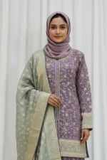 Pure Shimmer Tissue Lilac Purple Suit – Traditional Elegance with Handcrafted Details  |  3586 B - Patel Brothers NX 12