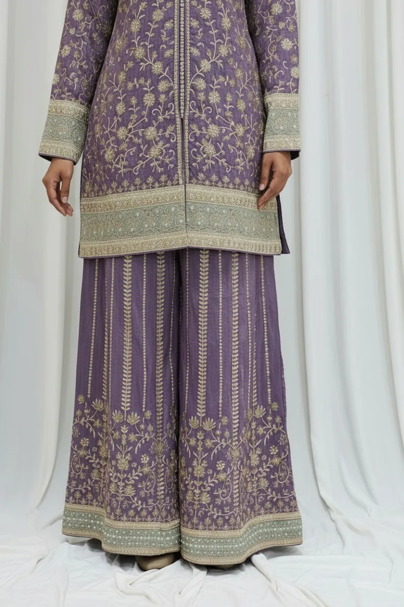 Pure Shimmer Tissue Lilac Purple Suit – Traditional Elegance with Handcrafted Details  |  3586 B - Patel Brothers NX 7