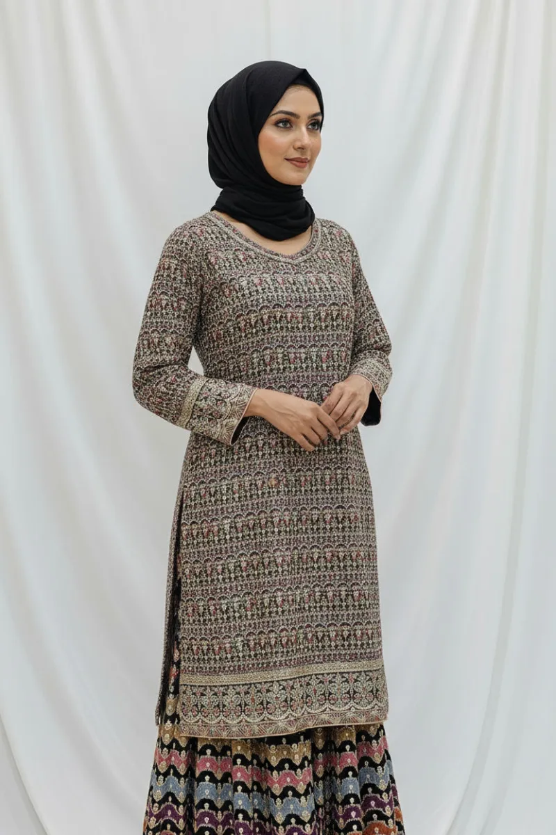 Black Embroidered Chinon Chiffon 3PC Set | Luxury Formal Wear 3592 A - Patel Brothers NX 5