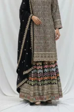 Black Embroidered Chinon Chiffon 3PC Set | Luxury Formal Wear 3592 A - Patel Brothers NX 12