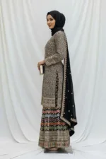 Black Embroidered Chinon Chiffon 3PC Set | Luxury Formal Wear 3592 A - Patel Brothers NX 11
