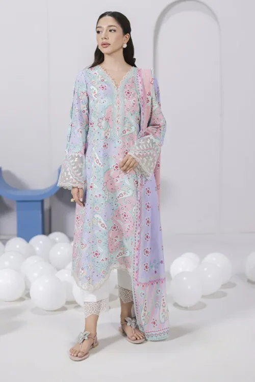 Qalamkar Qprints 25 – EM-03 (A) JADE | Digital Printed Lawn Suit with Embroidery & Printed Dupatta - Patel Brothers NX