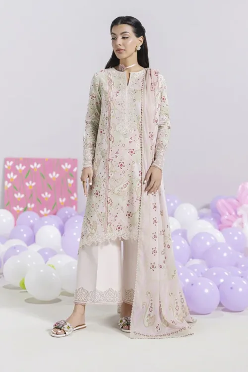 Qalamkar Qprints 25 – EM-03 (B) MIRA | Printed Lawn Suit with Embroidered Lace & Lawn Dupatta - Patel Brothers NX