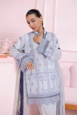 Qalamkar Qprints 25 – EM-06 (A) SAGE | Lawn Printed Suit with Chikankari Embroidery & Chiffon Dupatta - Patel Brothers NX 11