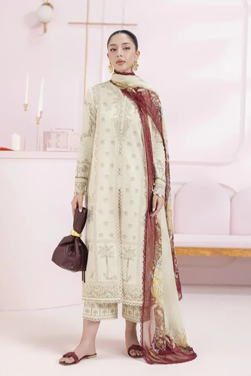 Qalamkar Qprints 25 – EM-06 (B) TALIA | Digital Printed Lawn Suit with Chikankari Embroidery & Chiffon Dupatta - Patel Brothers NX