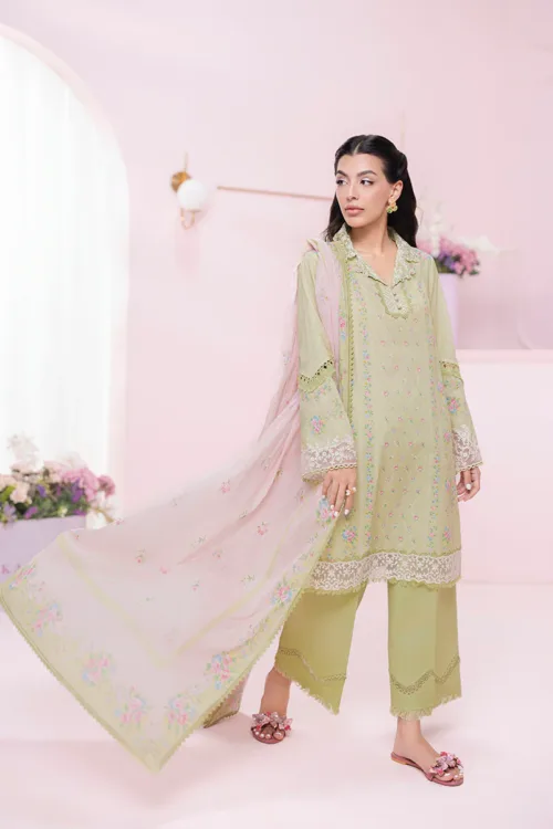 Qalamkar Qprints 25 – EM-07 (A) XENA | Digital Printed Lawn Suit with Embroidered Neckline & Lawn Dupatta - Patel Brothers NX