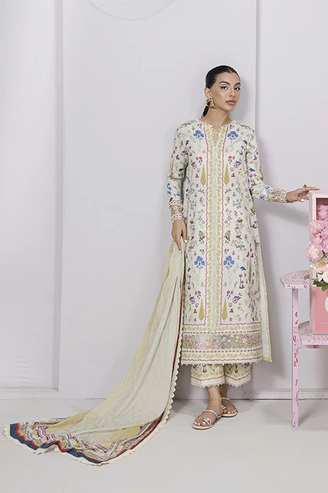 Qalamkar Qprints 25 – EM-09 (A) HAZEL | Embroidered Lawn Suit with Printed Chiffon Dupatta - Patel Brothers NX