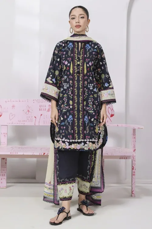 Qalamkar Qprints 25 – EM-09 (B) PAIGE | Embroidered Lawn Suit with Printed Chiffon Dupatta - Patel Brothers NX