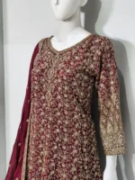 Luxury Maroon Georgette Palazzo Suit with Kashmiri Zari Embroidery 3750 C - Patel Brothers NX 9