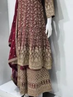 Luxury Maroon Georgette Palazzo Suit with Kashmiri Zari Embroidery 3750 C - Patel Brothers NX 10