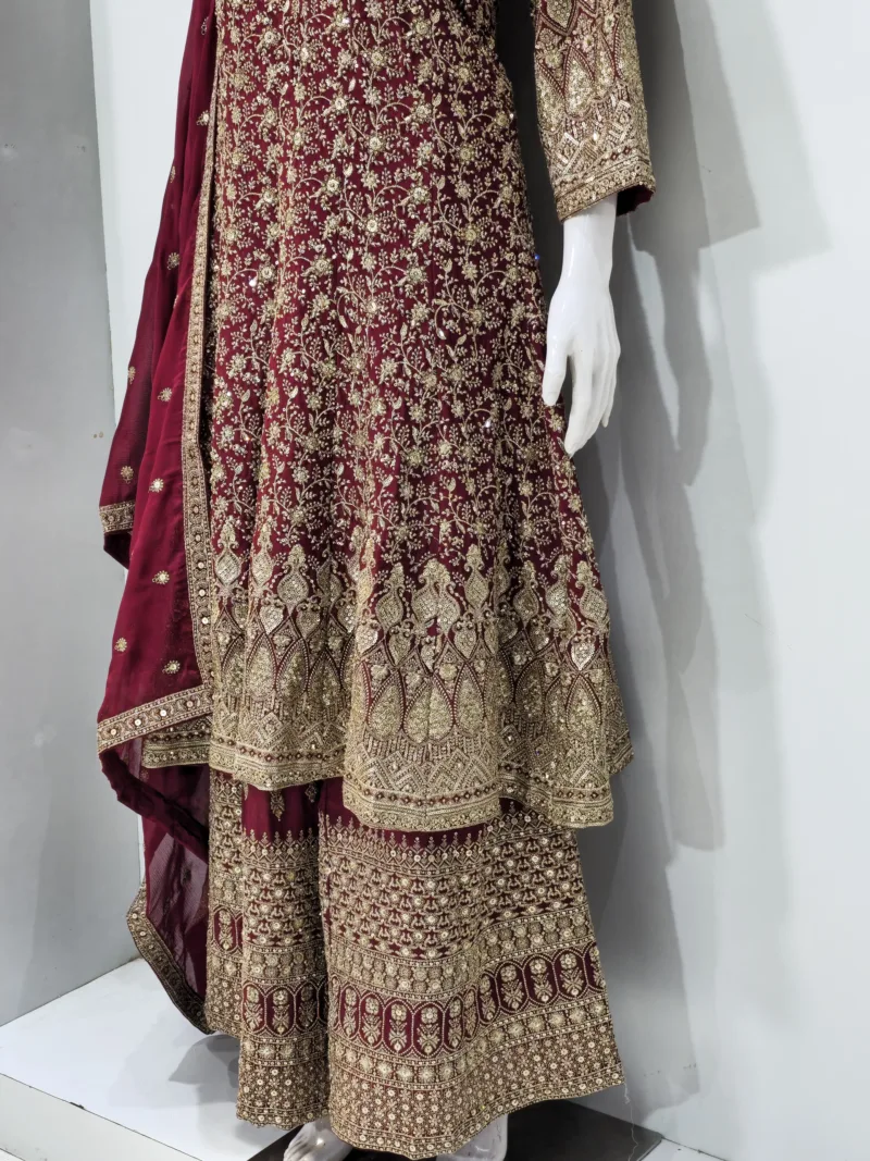 Luxury Maroon Georgette Palazzo Suit with Kashmiri Zari Embroidery 3750 C - Patel Brothers NX 6