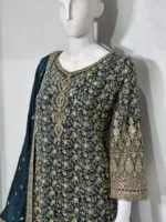 Dark Olive Green Georgette Palazzo Suit with Kashmiri Zari Embroidery 3750 B - Patel Brothers NX 9