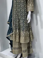 Dark Olive Green Georgette Palazzo Suit with Kashmiri Zari Embroidery 3750 B - Patel Brothers NX 10